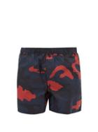 Matchesfashion.com Valentino - Rockstud Embellished Camo Print Swim Shorts - Mens - Blue Multi
