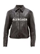Matchesfashion.com Balenciaga - Oversized Logo Appliqu Leather Biker Jacket - Mens - Black