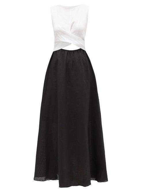 Matchesfashion.com Gl Hrgel - Colour-block Linen Midi Dress - Womens - Black White