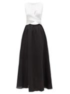 Matchesfashion.com Gl Hrgel - Colour-block Linen Midi Dress - Womens - Black White