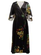 Matchesfashion.com Adriana Iglesias - Floral Print Silk Blend Robe Dress - Womens - Black White