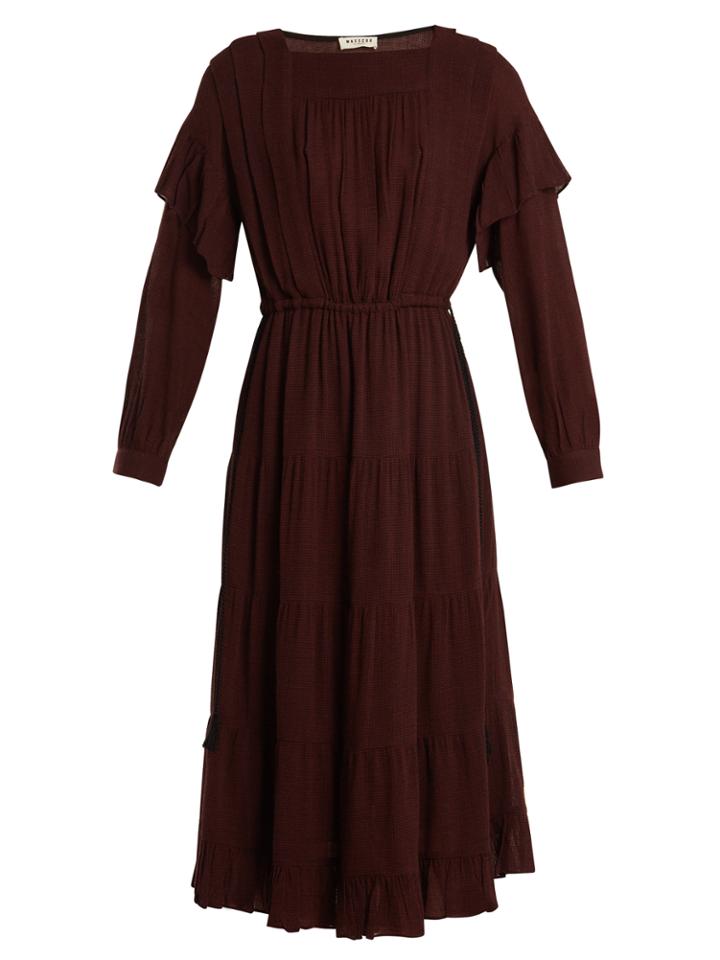 Masscob Square-neck Micro-checked Gauze Dress
