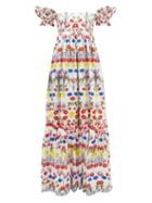 Borgo De Nor - Antigone Floral Off-shoulder Cotton Maxi Dress - Womens - White Multi