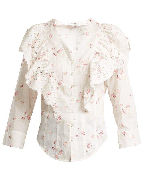 Matchesfashion.com Sea - Alouette Ruffled Floral Print Cotton Top - Womens - Cream