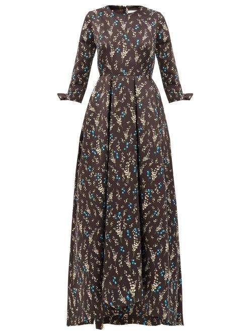 Matchesfashion.com Erdem - Helenium Willow Ditsy-print Gown - Womens - Black Blue