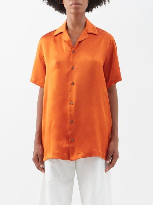 Delos - Otto Silk-satin Short-sleeved Shirt - Womens - Rust