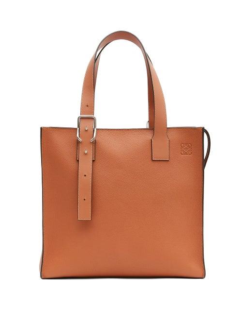 Loewe - Buckle Grained Leather Tote Bag - Mens - Tan