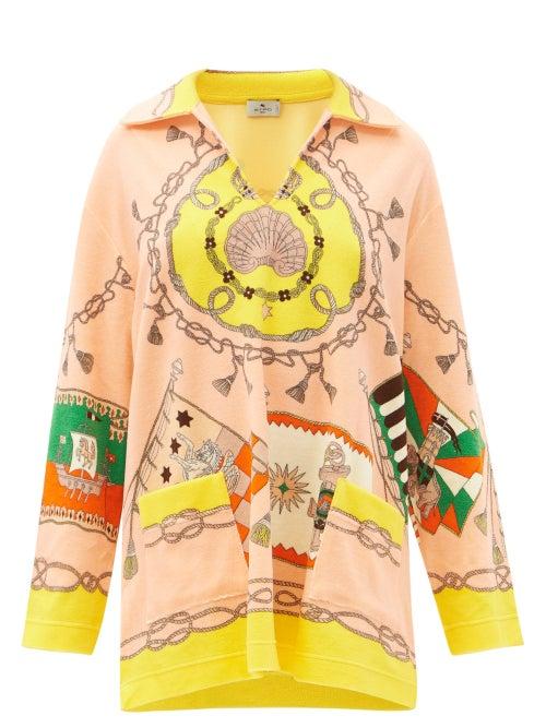 Matchesfashion.com Etro - Illustrative-print Cotton-blend Terry Coverup - Womens - Pink Multi