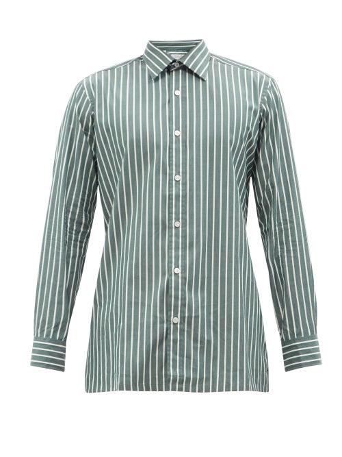 Charvet - Striped Cotton-poplin Shirt - Mens - Green Multi