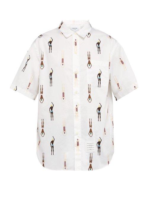 Matchesfashion.com Thom Browne - Swimmer Print Short Sleeved Cotton Shirt - Mens - White
