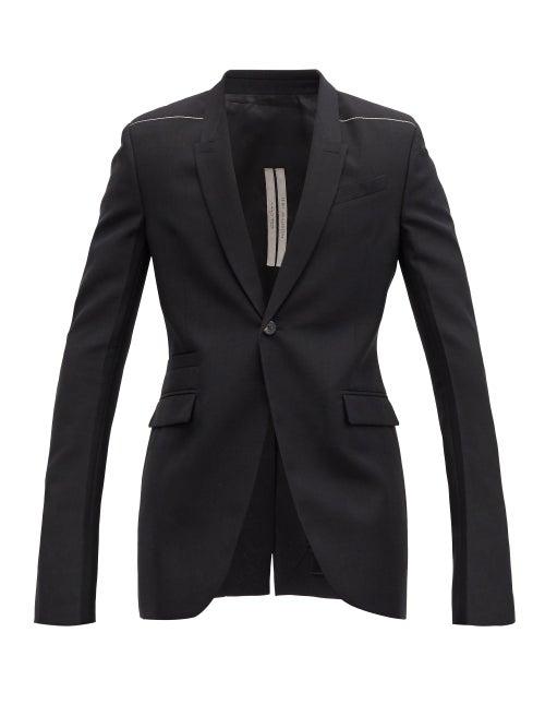 Matchesfashion.com Rick Owens - Topstitched Wool-blend Hopsack Blazer - Mens - Black