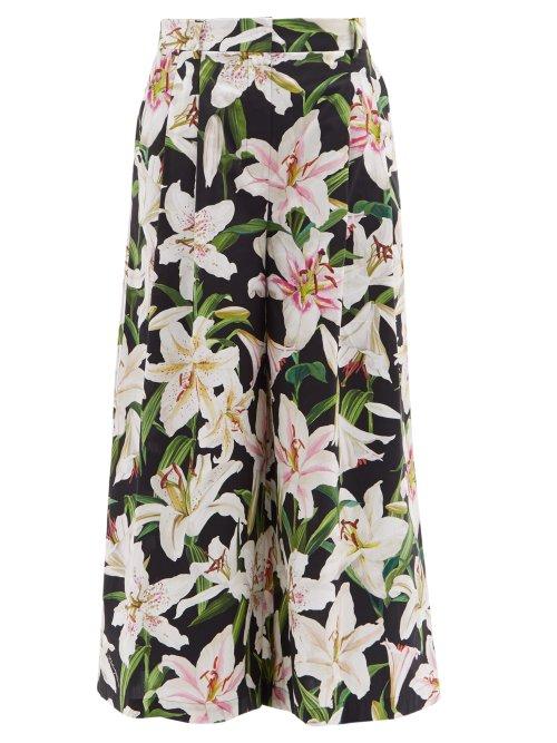 Matchesfashion.com Dolce & Gabbana - Lily Print High Rise Cotton Culotte Trousers - Womens - Black Print