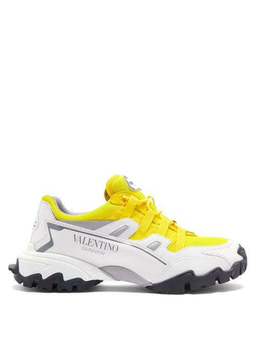 Matchesfashion.com Valentino Garavani - Climbers Leather And Mesh Trainers - Mens - Yellow