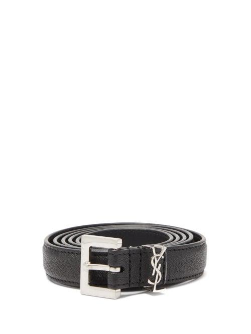 Matchesfashion.com Saint Laurent - Ysl-plaque Grained-leather Belt - Mens - Black