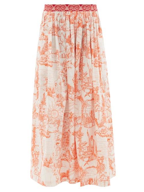 Ladies Beachwear Le Sirenuse, Positano - New Jane Tarocchi-print Cotton Maxi Skirt - Womens - Orange