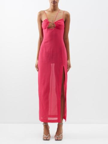 Nensi Dojaka - Cutout Slit-leg Cotton Sleeveless Dress - Womens - Fuchsia