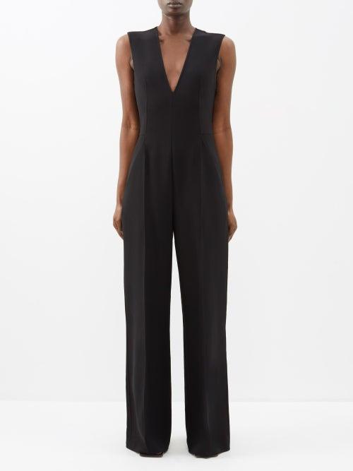 Another Tomorrow - Doppio Back-cutout Wool-blend Jumpsuit - Womens - Black