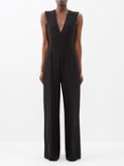 Another Tomorrow - Doppio Back-cutout Wool-blend Jumpsuit - Womens - Black