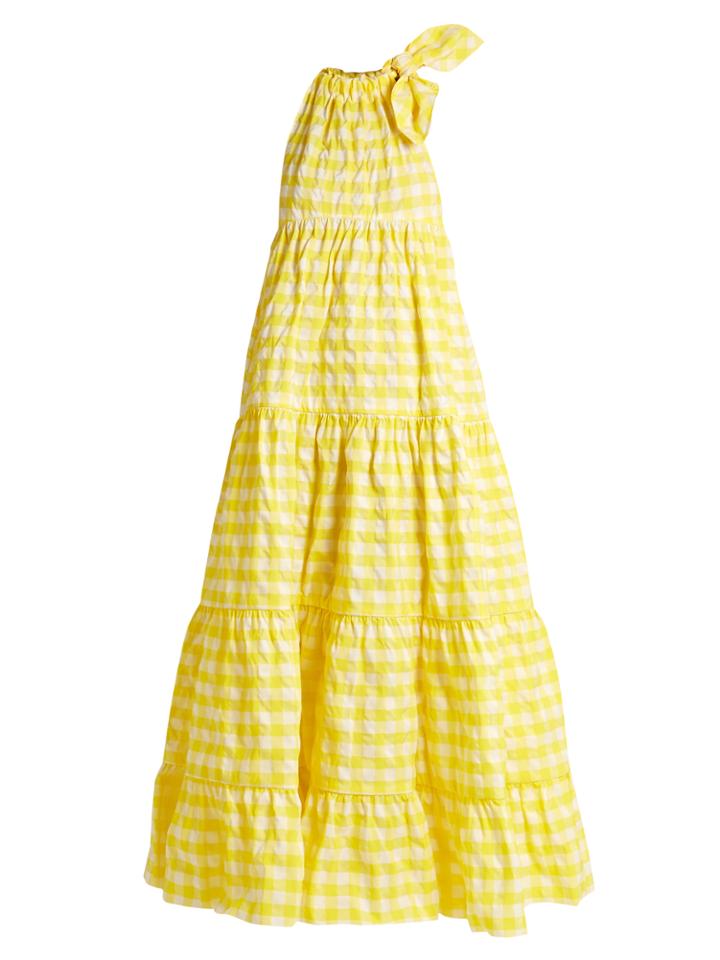 Marques'almeida Halterneck Gathered Gingham Maxi Dress