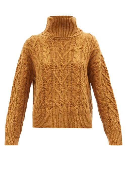 Nili Lotan - Gigi Roll-neck Cabled Cashmere Sweater - Womens - Dark Tan