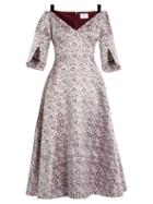 Matchesfashion.com Erdem - Karol V Neck Satin Jacquard Dress - Womens - Burgundy Multi