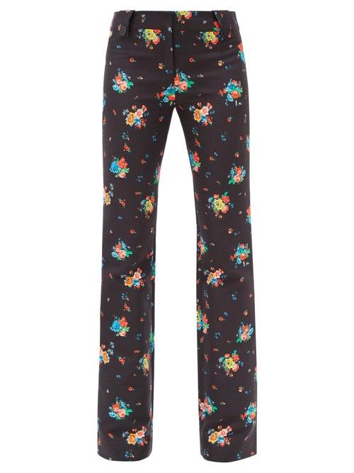 Matchesfashion.com Paco Rabanne - Floral-print Cotton-blend Flared Trousers - Womens - Black Print