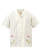 Harago - Stripe Cross-stitched Cotton Short-sleeved Shirt - Mens - White Multi
