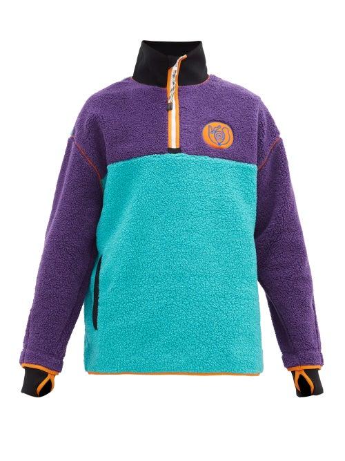 Matchesfashion.com Eye/loewe/nature - Colour-block Half-zip Fleece Jacket - Mens - Light Blue