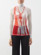Mm6 Maison Margiela - Necklace-print Sheer-jersey Long-sleeved T-shirt - Womens - Red White