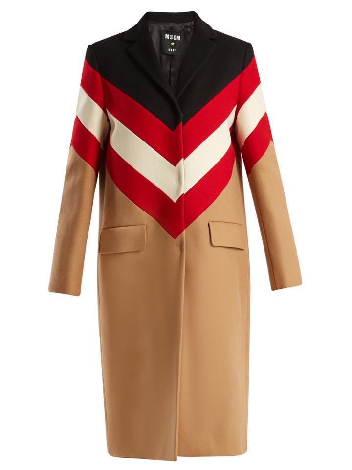 Msgm Notch-lapel Chevron-striped Wool Coat