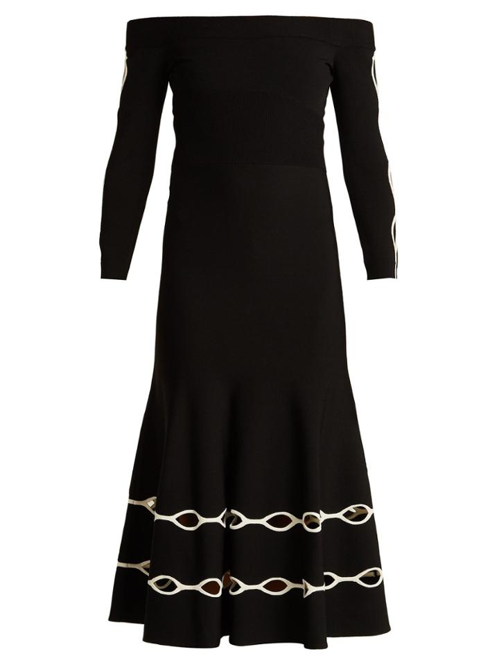 Alexander Mcqueen Off-the-shoulder Eyelet Knit Dress
