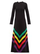Matchesfashion.com Gucci - Chevron Striped Silk Blend Jersey Gown - Womens - Black Multi