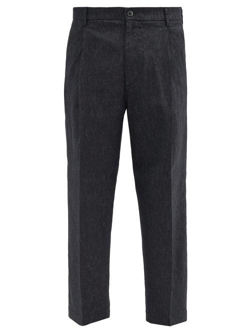 Matchesfashion.com Barena Venezia - Tartana Linen-blend Trousers - Mens - Grey Multi