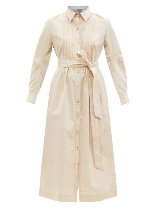 Matchesfashion.com Thierry Colson - Wilda Belted Cotton-poplin Shirt Dress - Womens - Beige