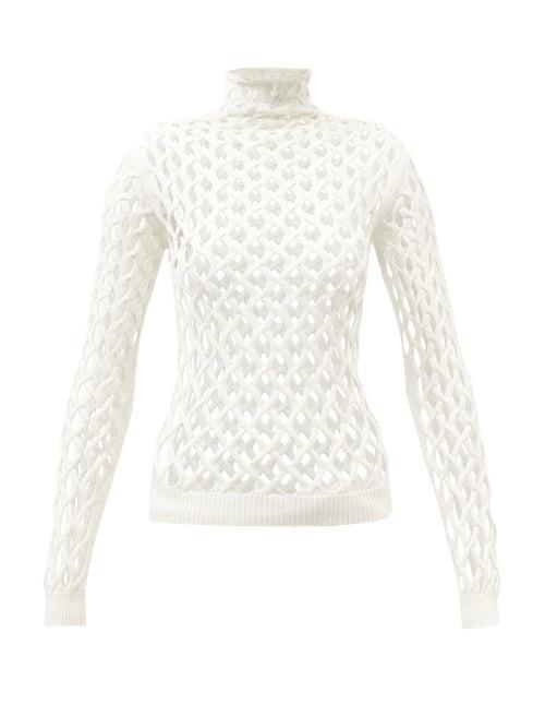 Valentino - High-neck Open-knit Top - Womens - Ivory