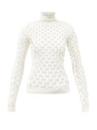 Valentino - High-neck Open-knit Top - Womens - Ivory