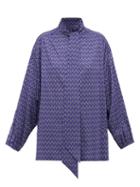 Matchesfashion.com Balenciaga - Tie-neck Paisley Cotton-blend Crepe Blouse - Womens - Navy Print