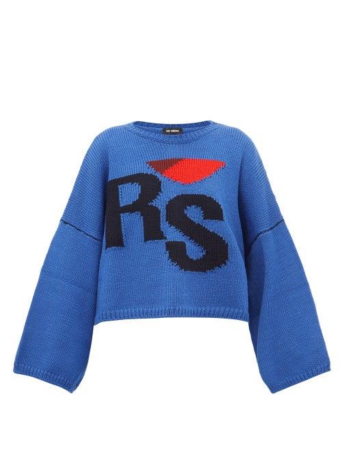 Matchesfashion.com Raf Simons - Cropped Wool Sweater - Womens - Blue Multi