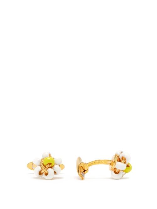 Matchesfashion.com Bottega Veneta - Flower 18kt Gold-plated Sterling-silver Cufflinks - Mens - Yellow