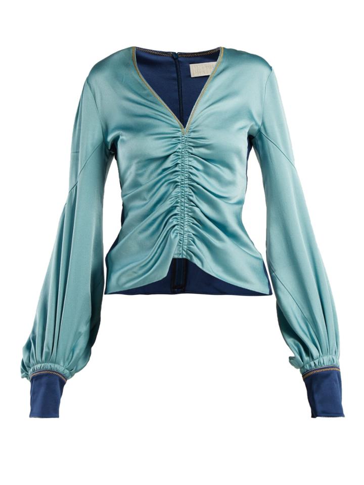 Peter Pilotto Ruched Satin V-neck Blouse