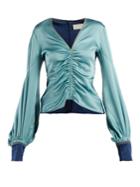 Peter Pilotto Ruched Satin V-neck Blouse