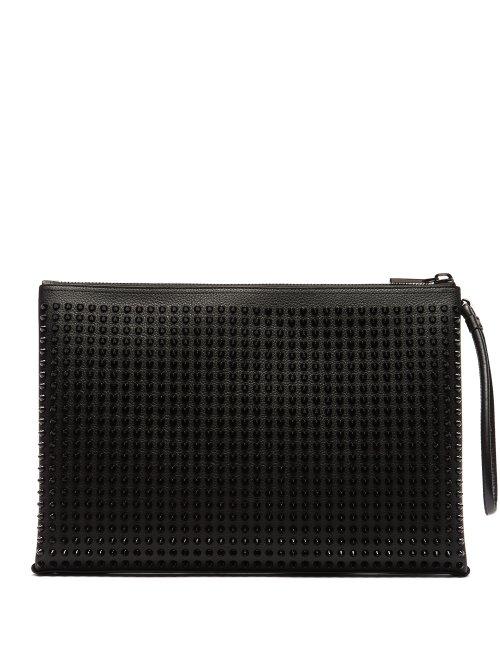 Matchesfashion.com Christian Louboutin - Kalou Spike Embellished Leather Pouch - Mens - Black