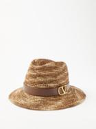 Valentino - Crocheted Faux-straw And Leather Hat - Womens - Brown Multi