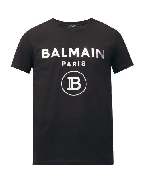 Matchesfashion.com Balmain - Foil-logo Cotton-jersey T-shirt - Mens - Black