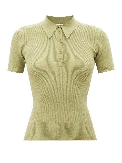 Joostricot - Ribbed Organic Cotton-blend Polo Shirt - Womens - Khaki
