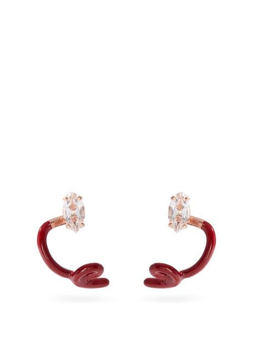 Matchesfashion.com Bea Bongiasca - Tendril Crawler 9kt Gold & Enamel Earrings - Womens - Red Multi