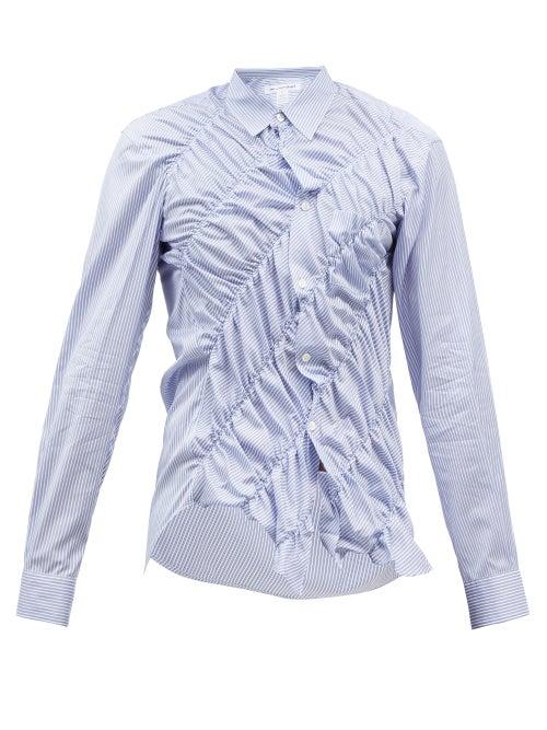 Comme Des Garons Shirt - Gathered Stripe Cotton-poplin Shirt - Mens - Blue