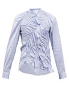 Comme Des Garons Shirt - Gathered Stripe Cotton-poplin Shirt - Mens - Blue