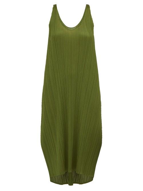 Matchesfashion.com Pleats Please Issey Miyake - Scoop Neck Pleated Dress - Womens - Khaki