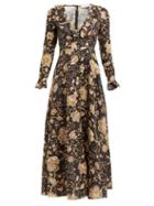 Matchesfashion.com Zimmermann - Veneto Floral Print Linen Dress - Womens - Brown